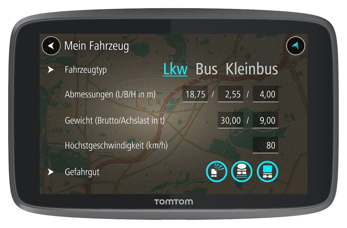 Navigation device for motorhomes and caravans TomTom Go Professional