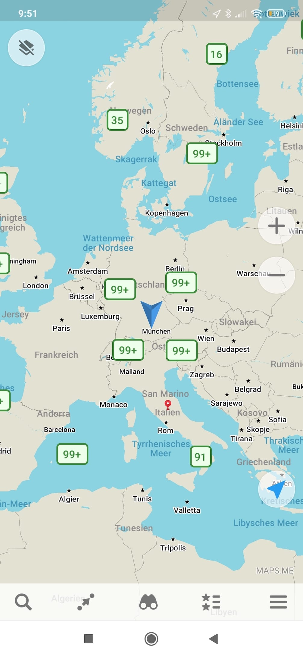 Screenshot of Maps.Me for navigating motorhomes and caravans